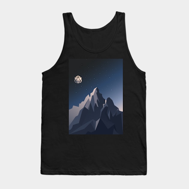 Snowy Mountain Night D20 Dice Full Moon TTRPG Landscape Tank Top by pixeptional